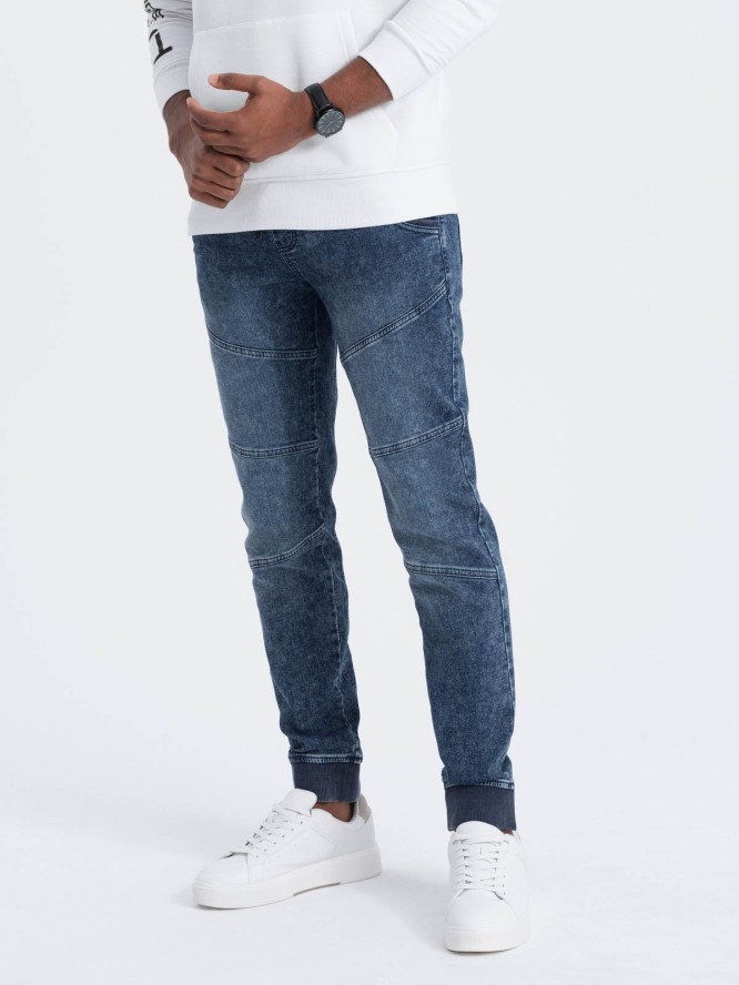 Spodnie męskie marmurkowe JOGGERY z przeszyciami - niebieskie V1 OM-PADJ-0108 - XL
