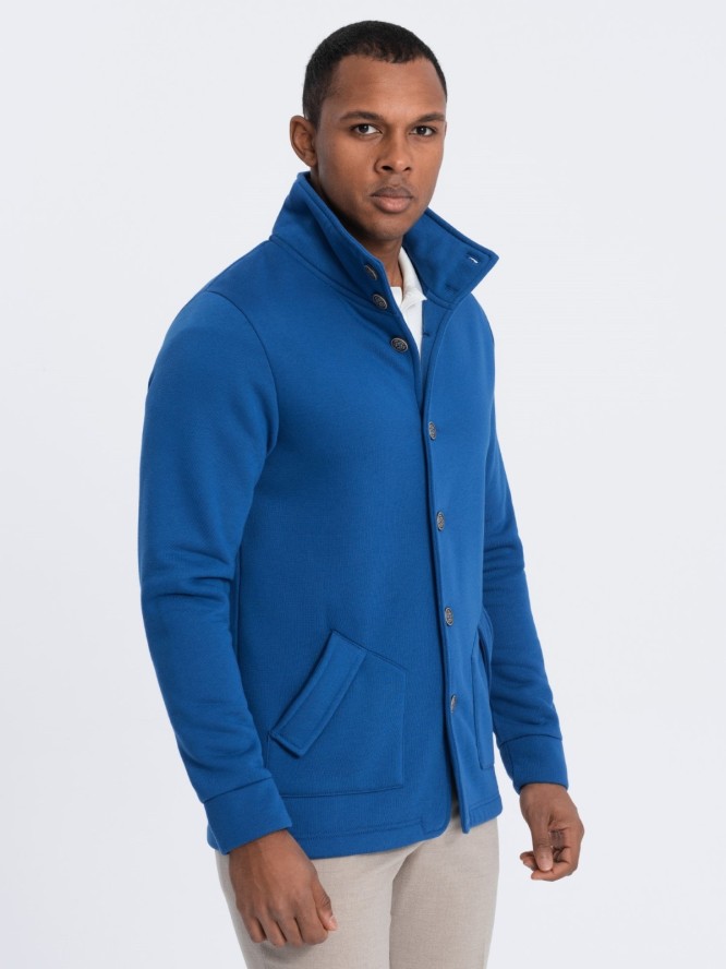 Bluza męska casual ze stójką zapinana na guziki - niebieska V1 OM-SSZP-0171 - L
