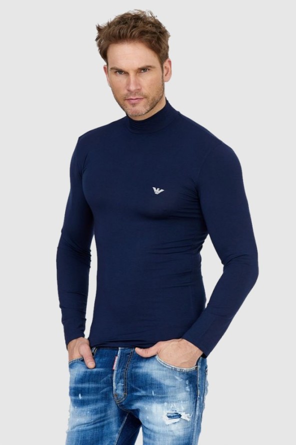 EMPORIO ARMANI Granatowy longsleeve męski ze stójką