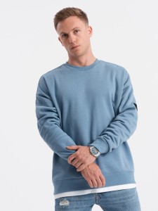 Bluza męska OVERSIZE z imitacją koszulki - niebieska V5 OM-SSNZ-0126 - XXL