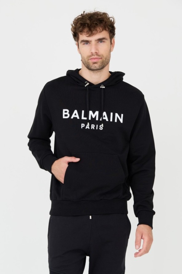 BALMAIN Czarna bluza Printed Hoodie