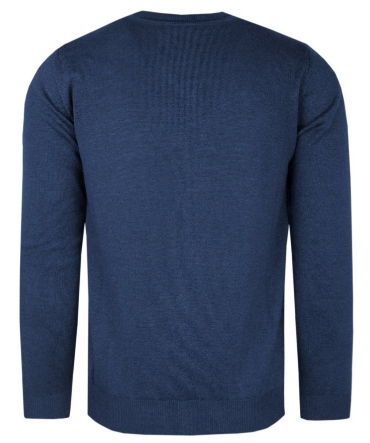 Elegancki Męski Sweter Polskiej Marki Rigon – V-neck (serek) - Niebieski