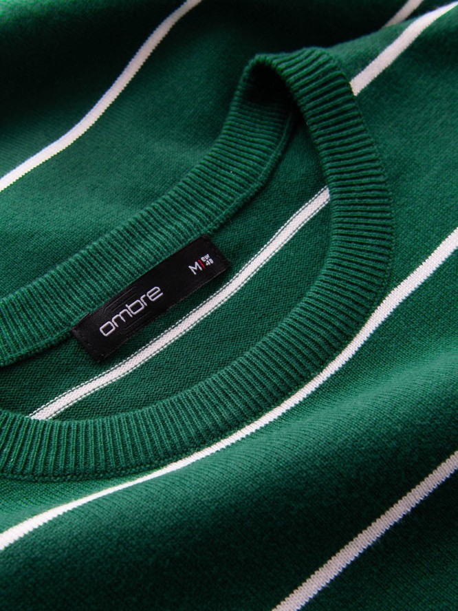 Casualowy sweter męski w poziome paski – zielony V4 OM-SWSW-0143 - XXL
