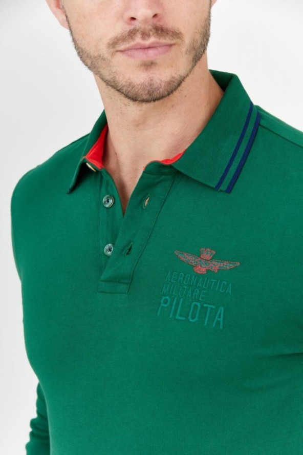 AERONAUTICA MILITARE Zielony long sleeve polo