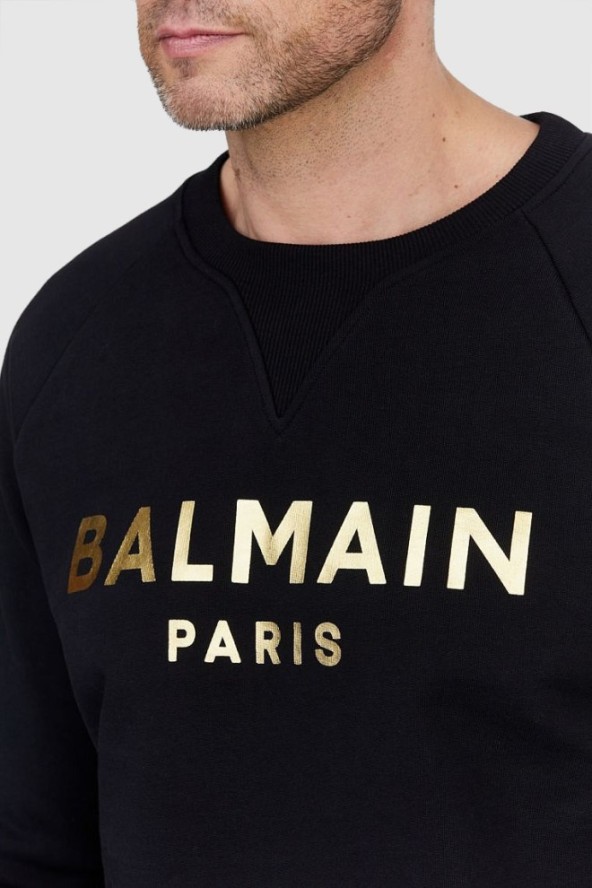 BALMAIN Czarna bluza męska ze złotym logo