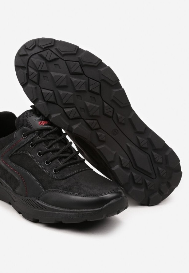 Czarne Płaskie Buty Sportowe Sneakersy z Geometrycznym Wzorem Zitheria