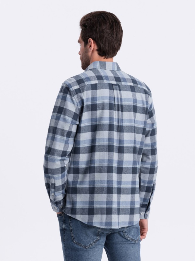 Flanelowa koszula męska w kratę - niebiesko-szara V1 OM-SHCS-0150 - XXL