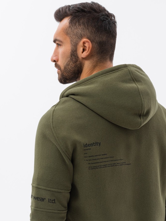 Bluza męska rozpinana hoodie z nadrukami - khaki V4 B1423 - XL