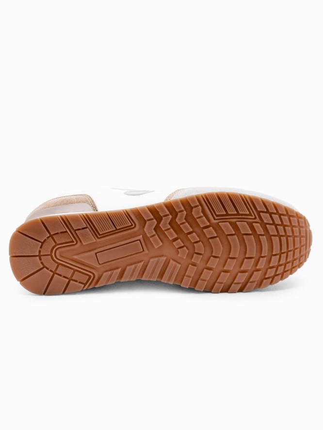 Buty męskie sneakersy z łączonych materiałów i siateczką - biało-brązowe V1 OM-FOSL-0155 - 45