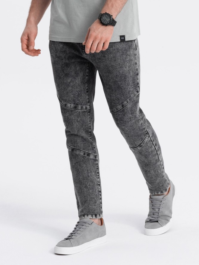 Spodnie męskie jeansowe slim fit z przeszyciem na kolanach - szary V3 OM-PADP-0109 - XXL