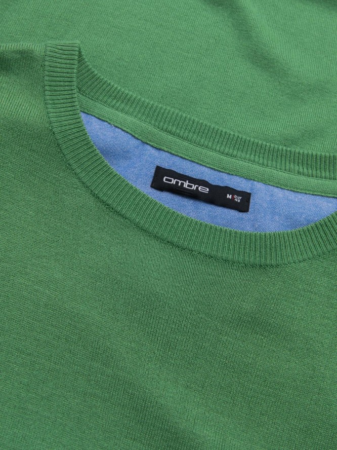 Męski sweter klasyczny z wiskozą BASIC z okrągłym dekoltem – zielony V13 OM-SWBS-0106 - XXL