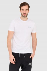 EA7 Biały t-shirt męski z małym szarym logo