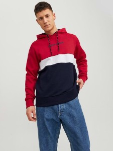 Jack & Jones Bluza "Reid" w kolorze czerwono-granatowo-białym rozmiar: L