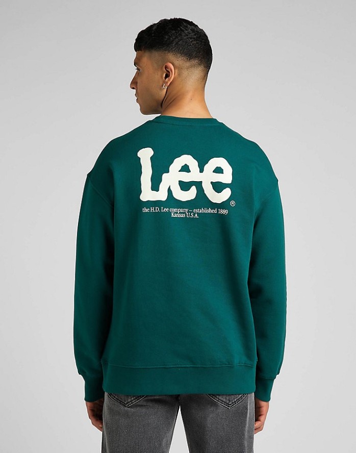 LEE LOGO LOOSE SWS MĘSKA BLUZA NIEROZPINANA BEZ KAPTURA NADRUK ESMERALDA L84ITJ96