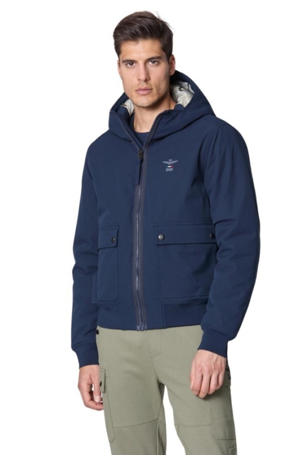 AERONAUTICA MILITARE Granatowa kurtka Hooded Jacket In Stretch Fabric