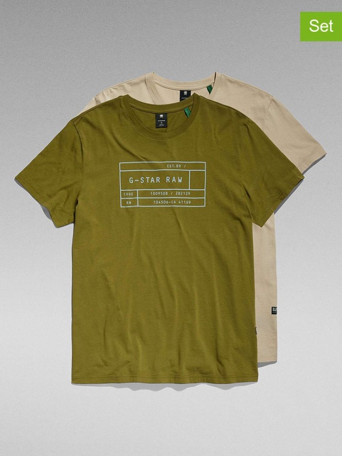 G-Star Koszulki (2 szt.) w kolorze oliwkowym i beżowym rozmiar: XXL