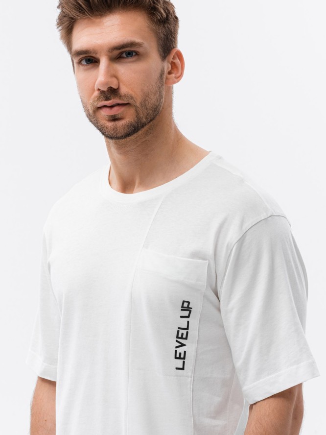 T-shirt męski bawełniany OVERSIZE - biały V1 S1628 - XXL