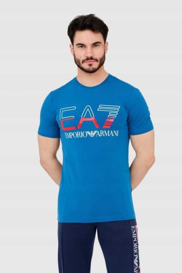 EA7 T-shirt męski niebieski z dużym logo