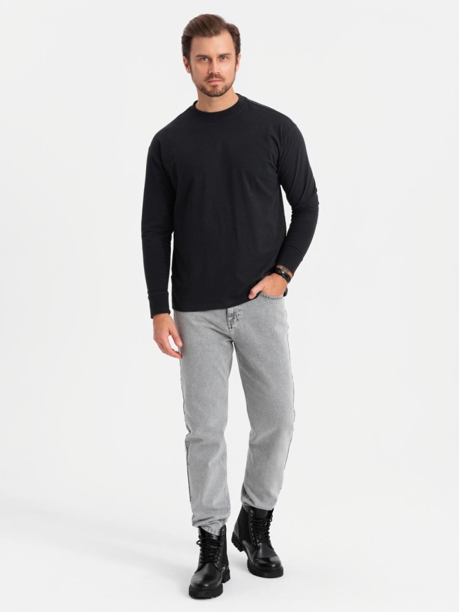 Męski longsleeve bawełniany LOOSE FIT z okrągłym dekoltem – czarny V1 OM-LSBC-0129 - XXL