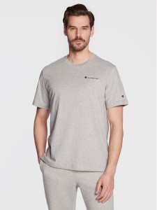 Champion T-Shirt Small Script Logo Embroidery 218006 Szary Regular Fit