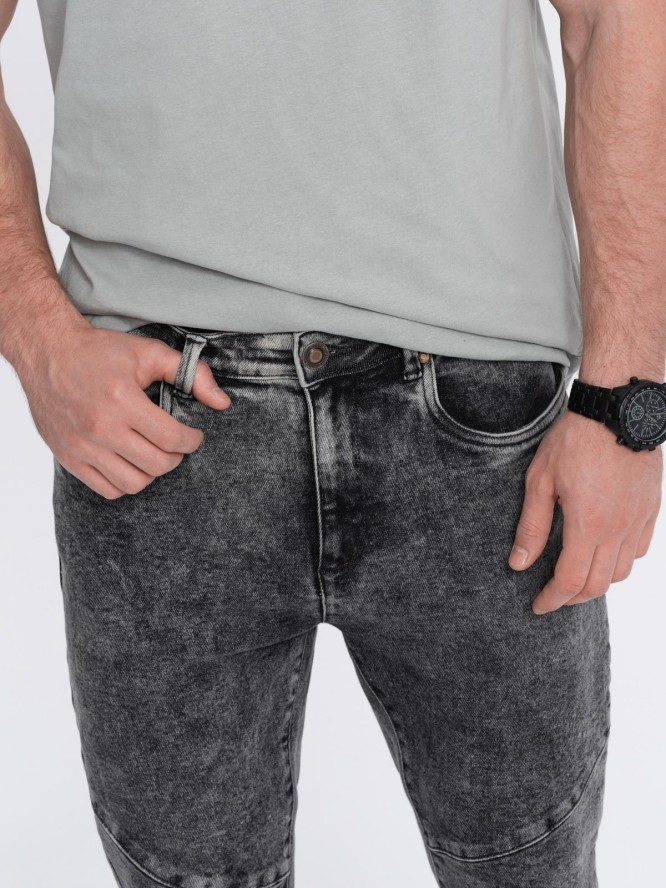 Spodnie męskie jeansowe slim fit z przeszyciem na kolanach - szary V3 OM-PADP-0109 - XXL