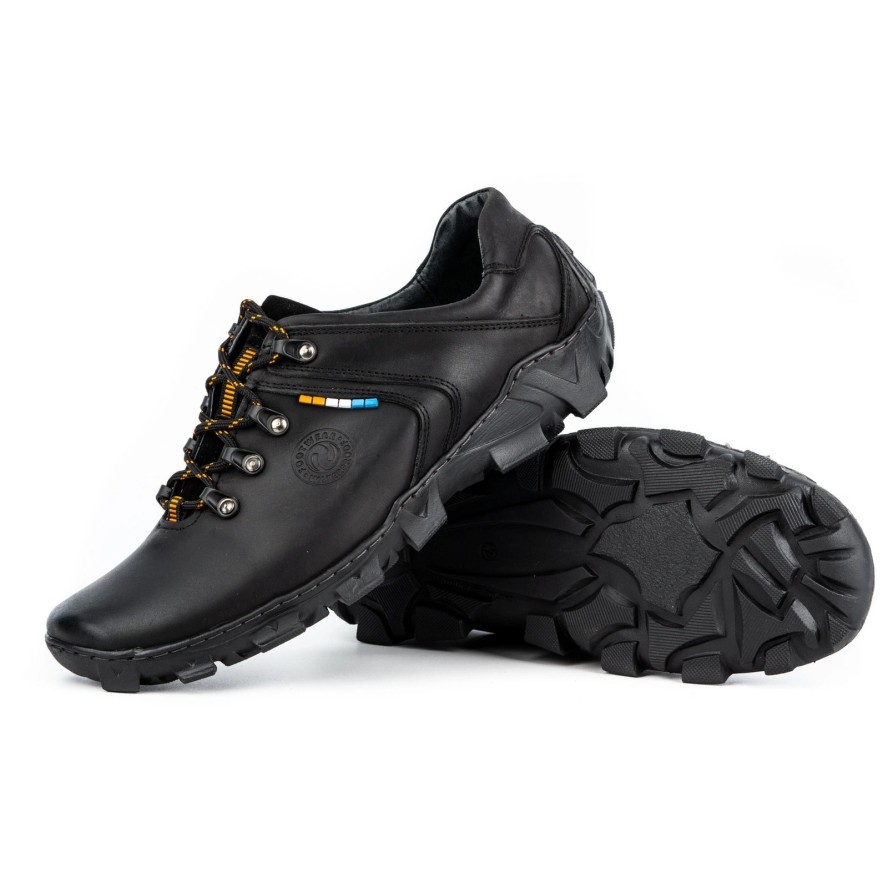 Olivier Skórzane buty trekkingowe męskie 214GT czarne