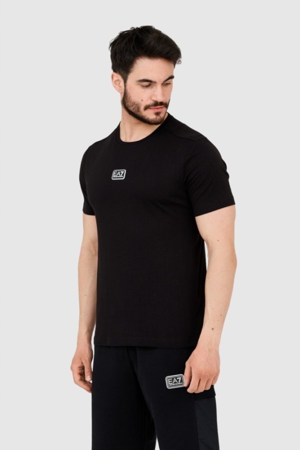 EA7 Czarny t-shirt męski z naszywką z logo