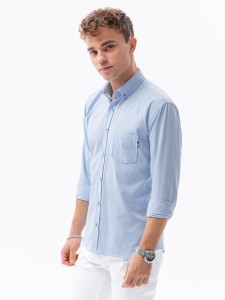 Koszula męska z długim rękawem SLIM FIT - błękitna V8 K643 - XL