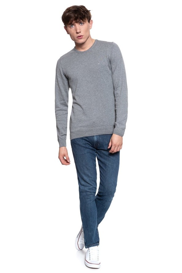 MĘSKI SWETER MUSTANG Basic C-Neck Jumper MID GREY MELANGE 1006812 4140