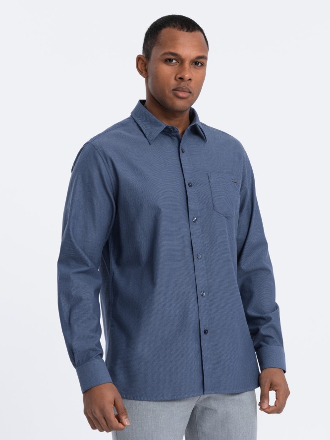 Bawełniana męska koszula z kieszenią REGULAR FIT - niebieska V3 OM-SHCS-0147 - XXL