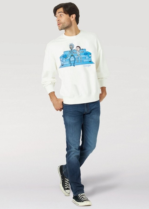 WRANGLER RICK&MORTY CREW MĘSKA BLUZA KLASYCZNA NADRUK LOGO OFF WHITE W6R1HN737