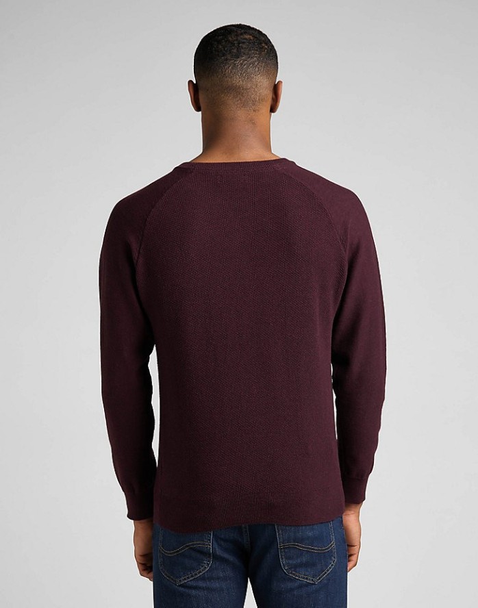 LEE RAGLAN CREW KNIT MĘSKI SWETER NIEROZPINANY LOGO VELVET BEET L83PKH74