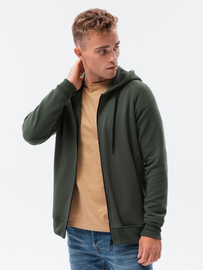 Bluza męska rozpinana z kapturem - khaki V1 OM-SSZP-0124 - S