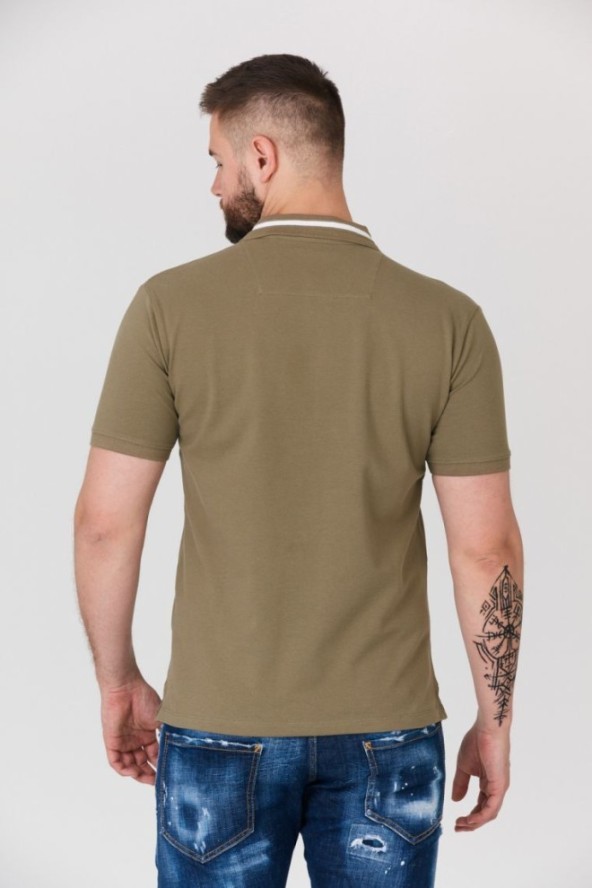 GUESS Khaki koszulka polo z paskiem na kołnierzyku