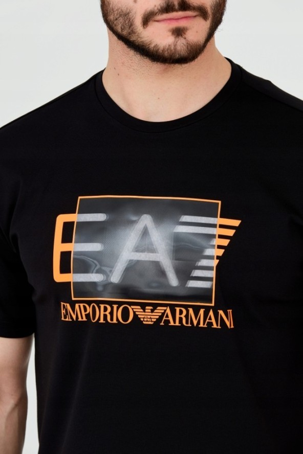 EA7 Czarny t-shirt z holograficznym logo