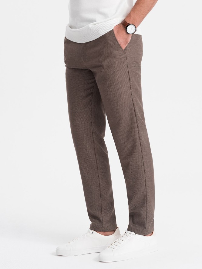 Spodnie męskie klasyczne chino SLIM FIT - ciemnobeżowe V2 OM-PACP-0182 - XXL