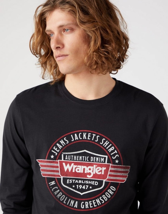 WRANGLER AMERICANA TEE MĘSKA KOSZULKA Z DŁUGIM RĘKAWEM LOGO FADED BLACK W70QD3XV6