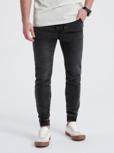 Spodnie męskie jeansowe JOGGER SLIM FIT - grafitowe V2 OM-PADJ-0134 - XL