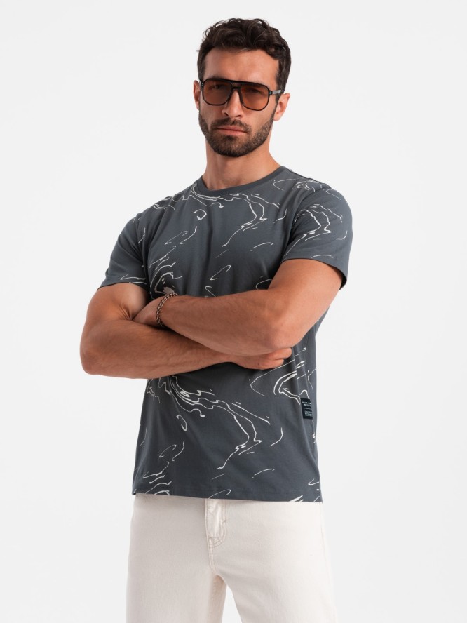 Bawełniany męski t-shirt w esy-floresy – grafitowy V3 OM-TSFP-0184 - XXL