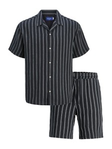 Jack&Jones Komplet koszula i szorty materiałowe Easter 12281255 Granatowy Relaxed Fit