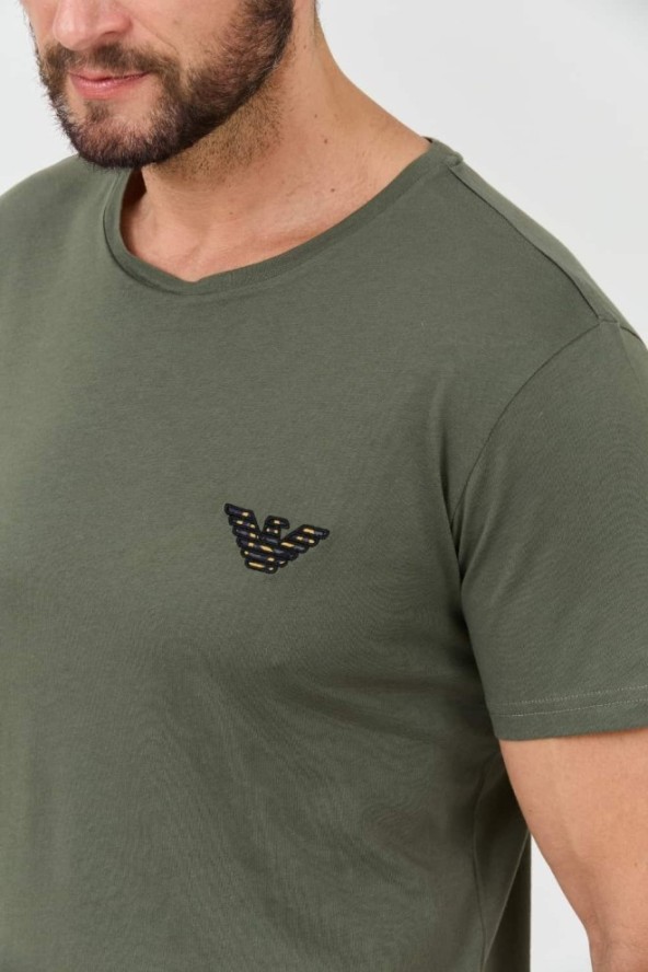 EMPORIO ARMANI Zielony t-shirt logo brodé