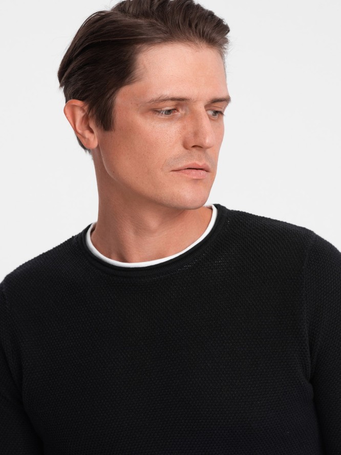 Bawełniany sweter męski z okrągłym dekoltem - czarny V1 OM-SWSW-0103 - XXL
