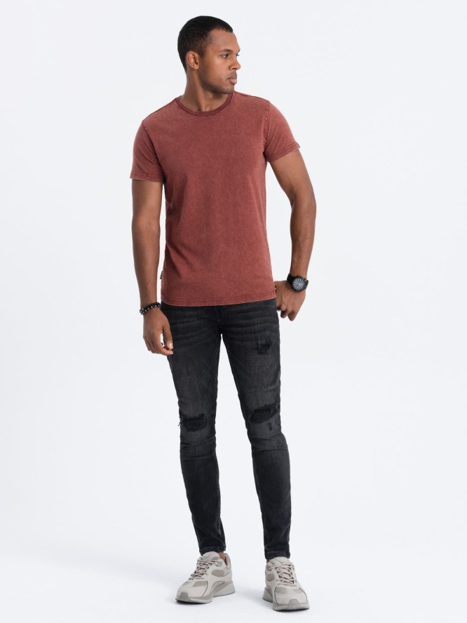 T-shirt męski z efektem ACID WASH - rudy V3 S1638 - M