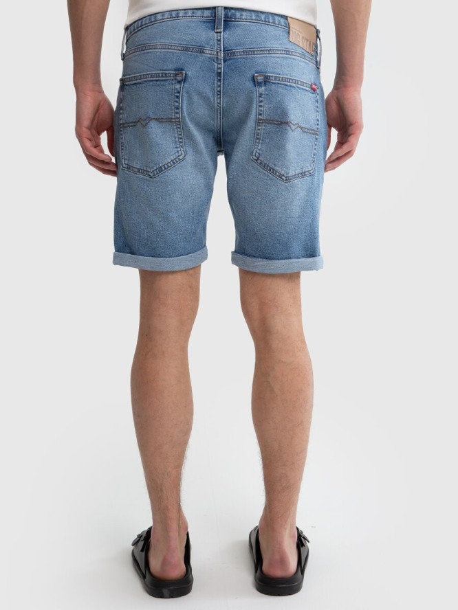 Szorty męskie jeansowe z przetarciami niebieskie Aden 216