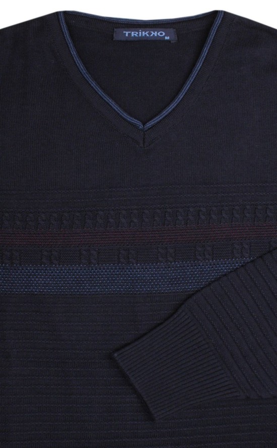 Elegancki Męski Sweter z Dekoltem w Serek (V-Neck) - Trikko - Granatowy