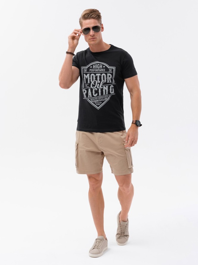 T-shirt męski bawełniany z nadrukiem - czarny V1 S1735 - XL