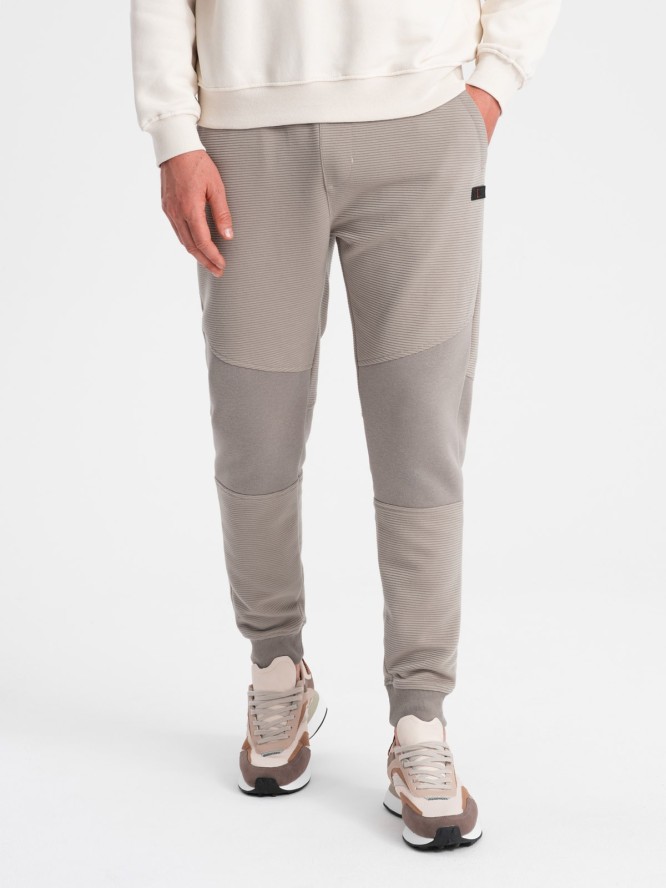 Męskie spodnie dresowe ze wstawkami z tkaniny ottoman - popielate V4 OM-PASK-0127 - XXL