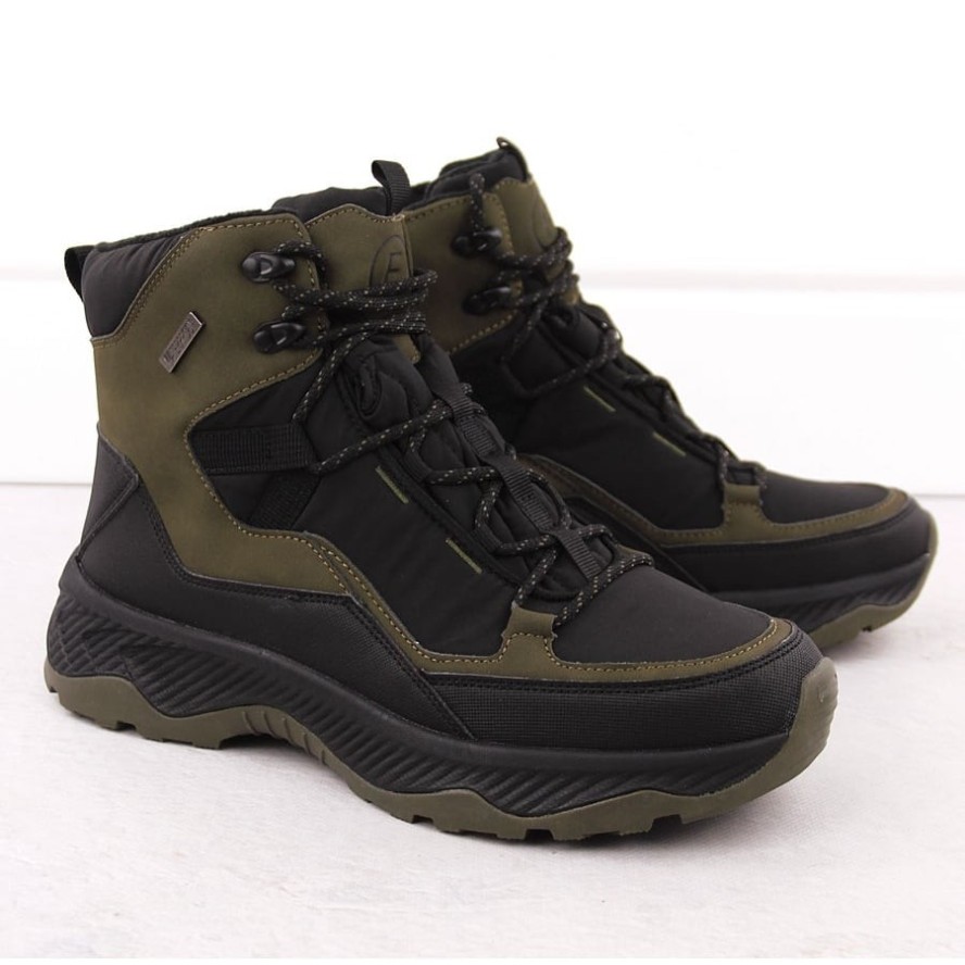 Wodoodporne buty męskie trekkingowe ocieplane khaki Filippo MTR6654 czarne