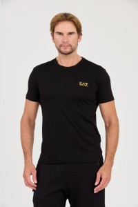 EA7 Czarny t-shirt ze złotym logo