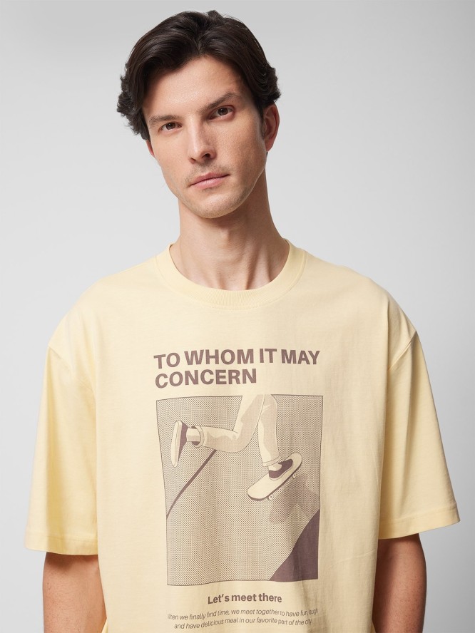 T-shirt oversize z nadrukiem męski Outhorn - żółty